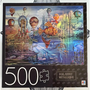MB Foil/Effet Matallique 500 Piece Puzzle, Fantasy Panorama, Steampunk, Shiny!